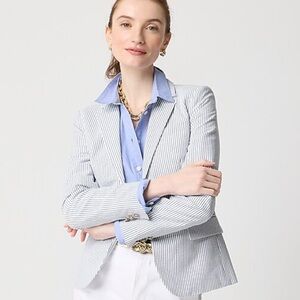 J. Crew Schoolboy Blue/White Seersucker Striped Blazer SZ 4‎ preppy summer work